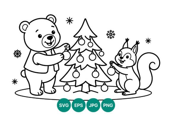 Bear and Squirrel Christmas Tree: A Charming Illustration for Handmade Projects