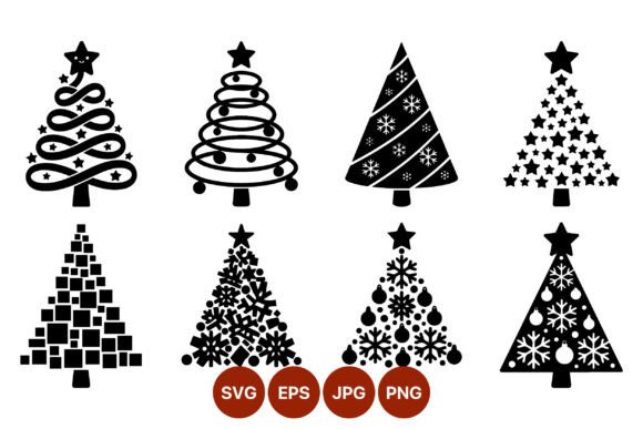 Black White Christmas Tree Silhouettes