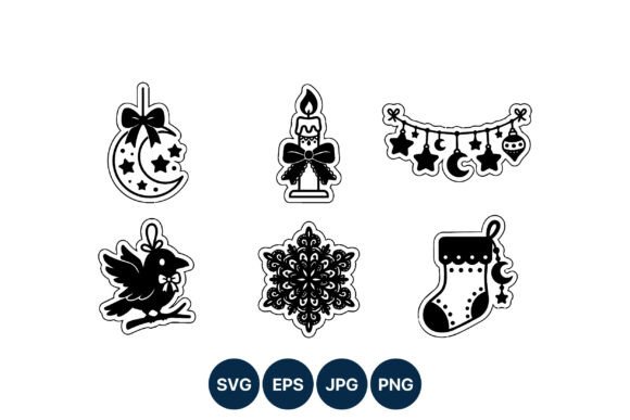 Black White Christmas Vector Icons for Creative Graphics