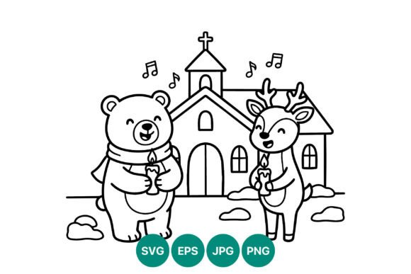Christmas Bear and Reindeer Caroling: A Festive Embroidery Design
