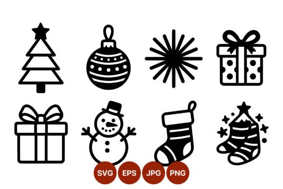 Christmas Black White Icons Set: Perfect for Handmade Graphics