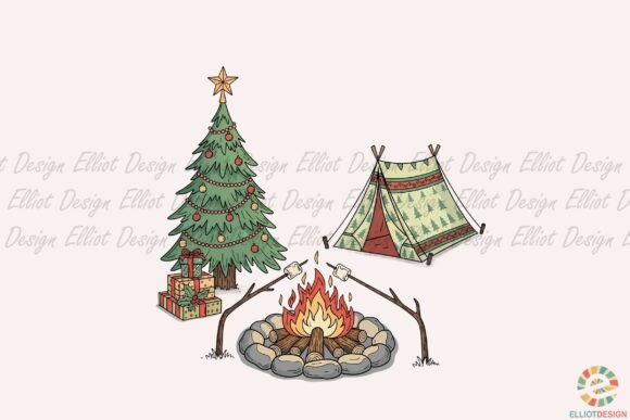 Christmas Camping Adventure Graphics: A Versatile Illustration for Publishers