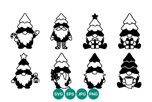 Christmas Gnomes Flat Black White: A Versatile Graphics Set