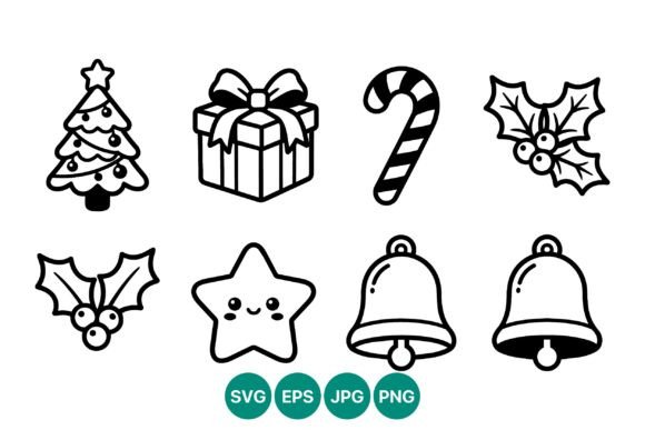 Christmas Icons Black and White Line Art: Graphics for Creative Sellers