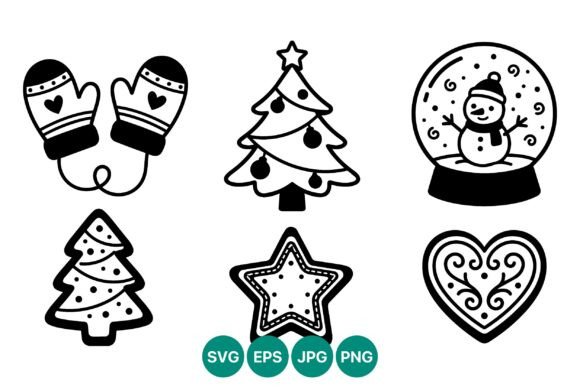 Christmas Icons Black White Vector: Ideal for Graphics & Illustrations
