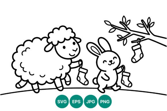 Christmas Sheep and Rabbit Stockings: A Charming Graphics Asset
