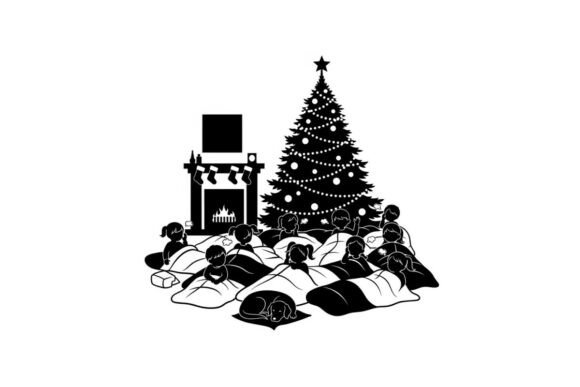 Christmas Silhouette of Children Sleepin: A Versatile Graphic for Local Brands