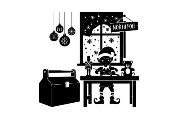 Christmas Silhouette of Elf by Window Wi: A Versatile Graphics Illustration