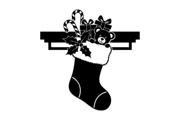 Christmas Stocking Silhouette with Teddy: A Versatile Graphic for Holiday Branding