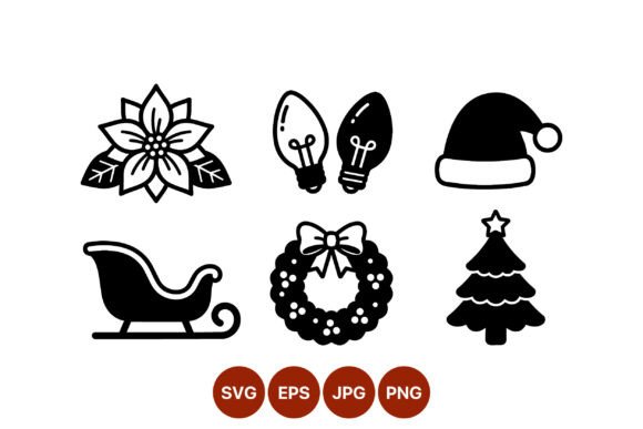 Christmas Wreath Tree Sleigh Icons: Festive Graphics for Your Shop