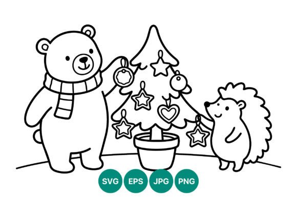 Cute Bear and Hedgehog Christmas Tree: Charming Graphics for Your Blog