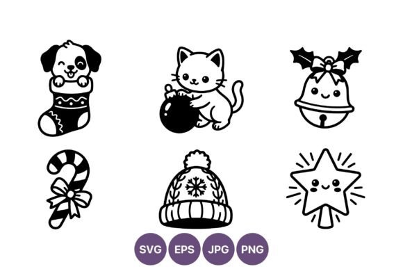 Cute Black and White Christmas Icons Set: A Graphics Must-Have