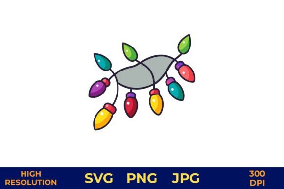 Festive String of Colorful Christmas Graphics and Illustrations