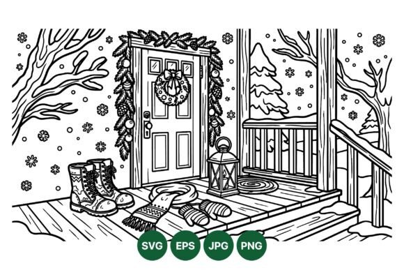 Winter Porch Christmas Door Svg: A Charming Illustration for Holiday Graphics